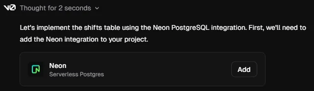 Screenshot of Neon integration in Vercel UI